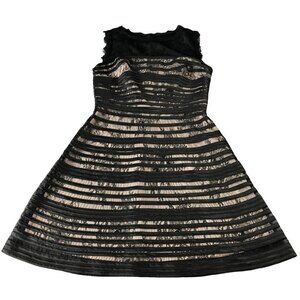 Haya Klein Lace Ribbed Two Tone Knee Length Cocktail Dress, Special Occasion